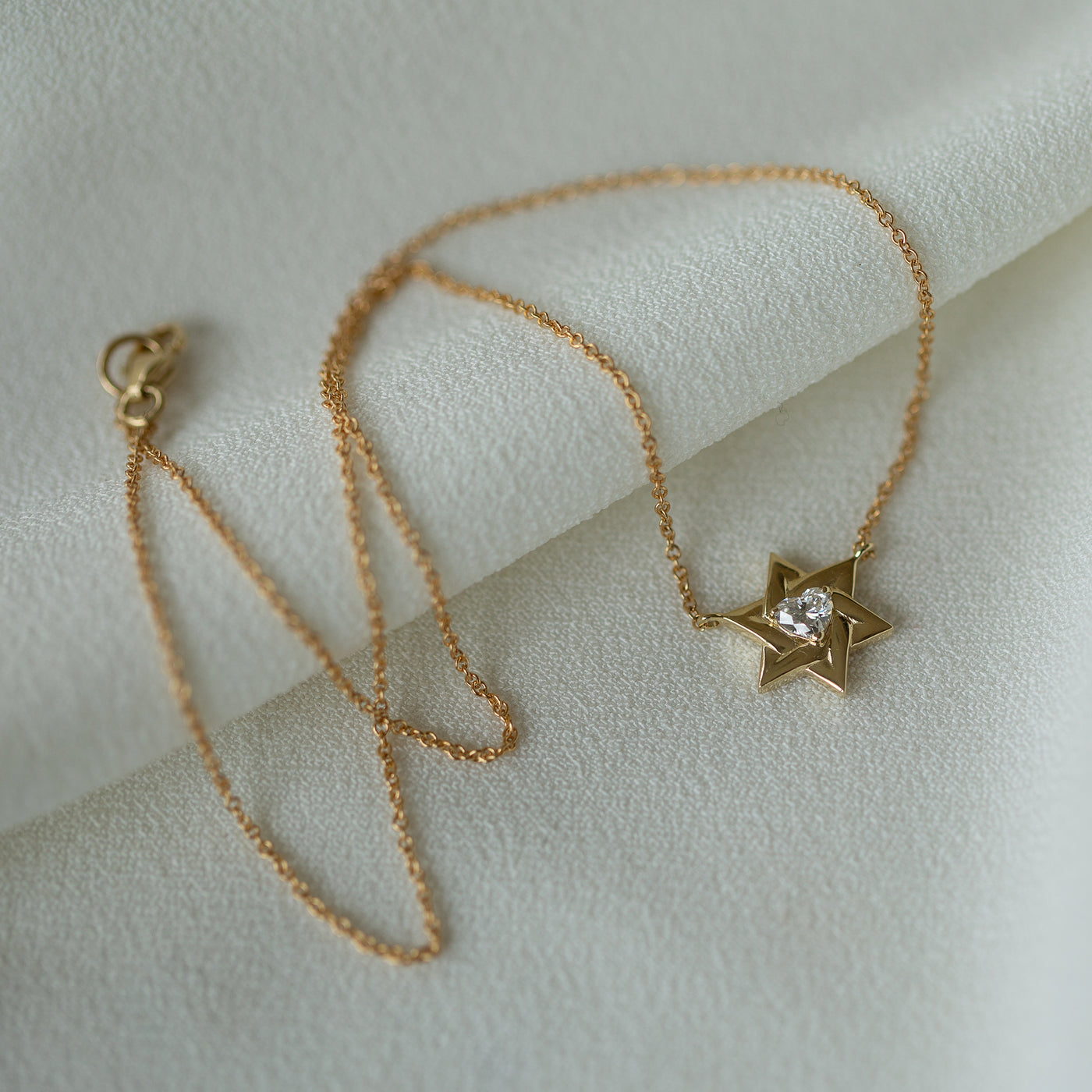 Star Of David With a Diamond Heart Necklace