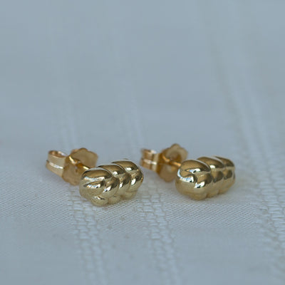 14K Gold Challah Stud Earrings