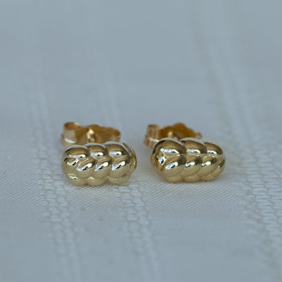 14K Gold Challah Stud Earrings
