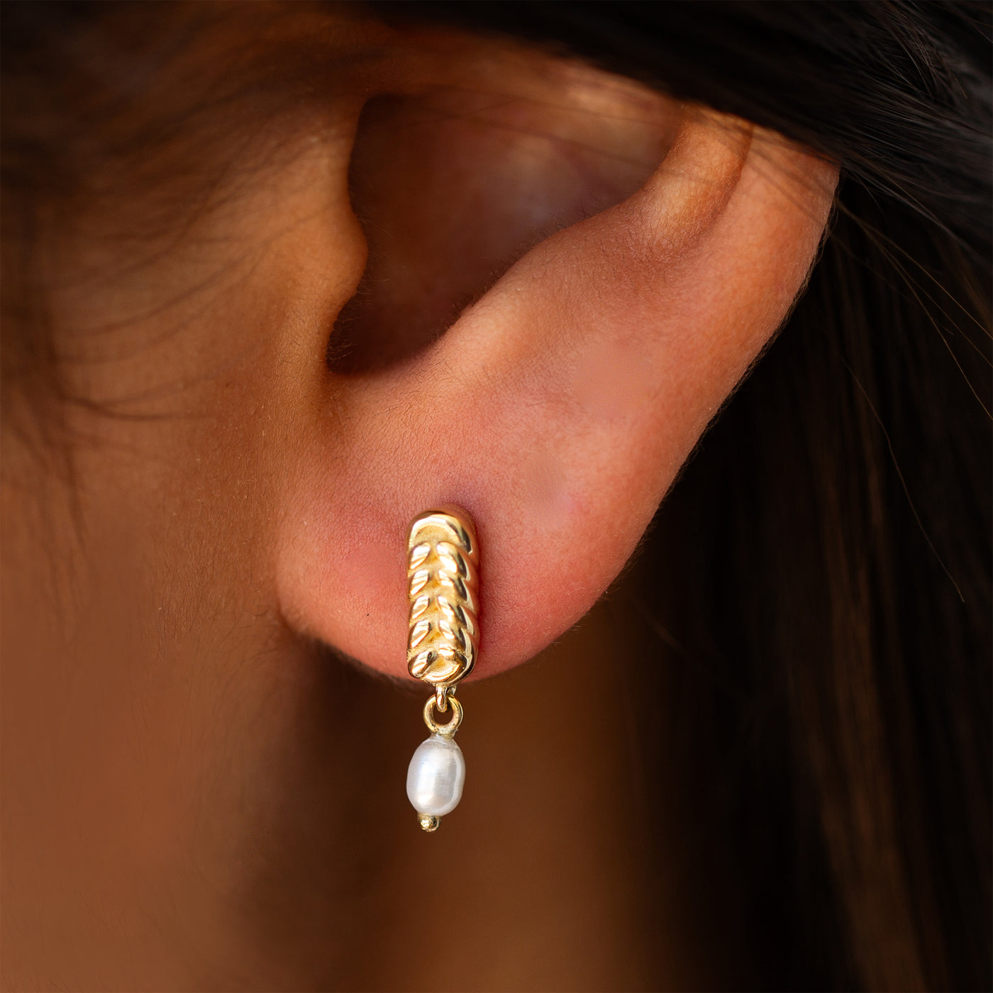 14K Gold Challah Earrings With Pearls