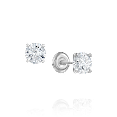 Diamond stud earrings 2 ct in white gold on a white background