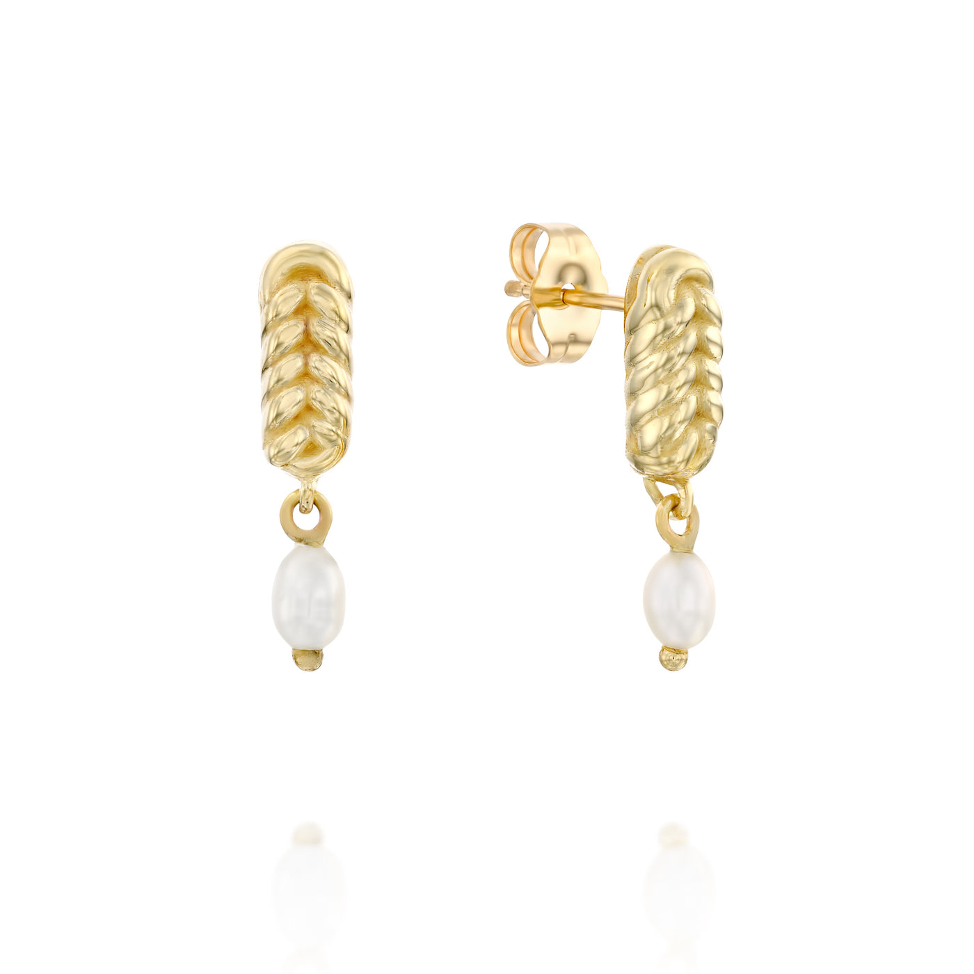 14K Gold Challah Earrings With Pearls