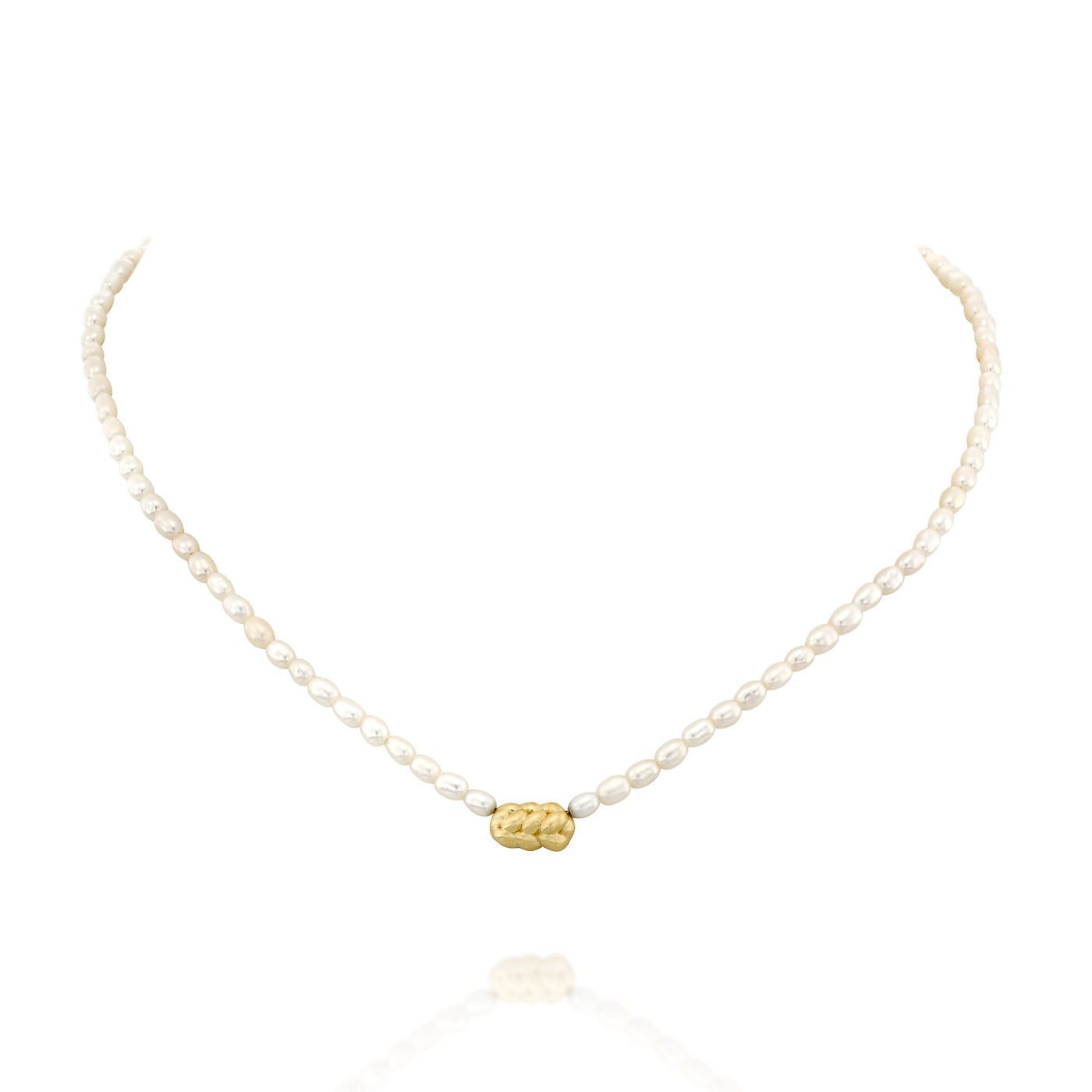 challah pendant in 14k yellow gold,  with pearls chain