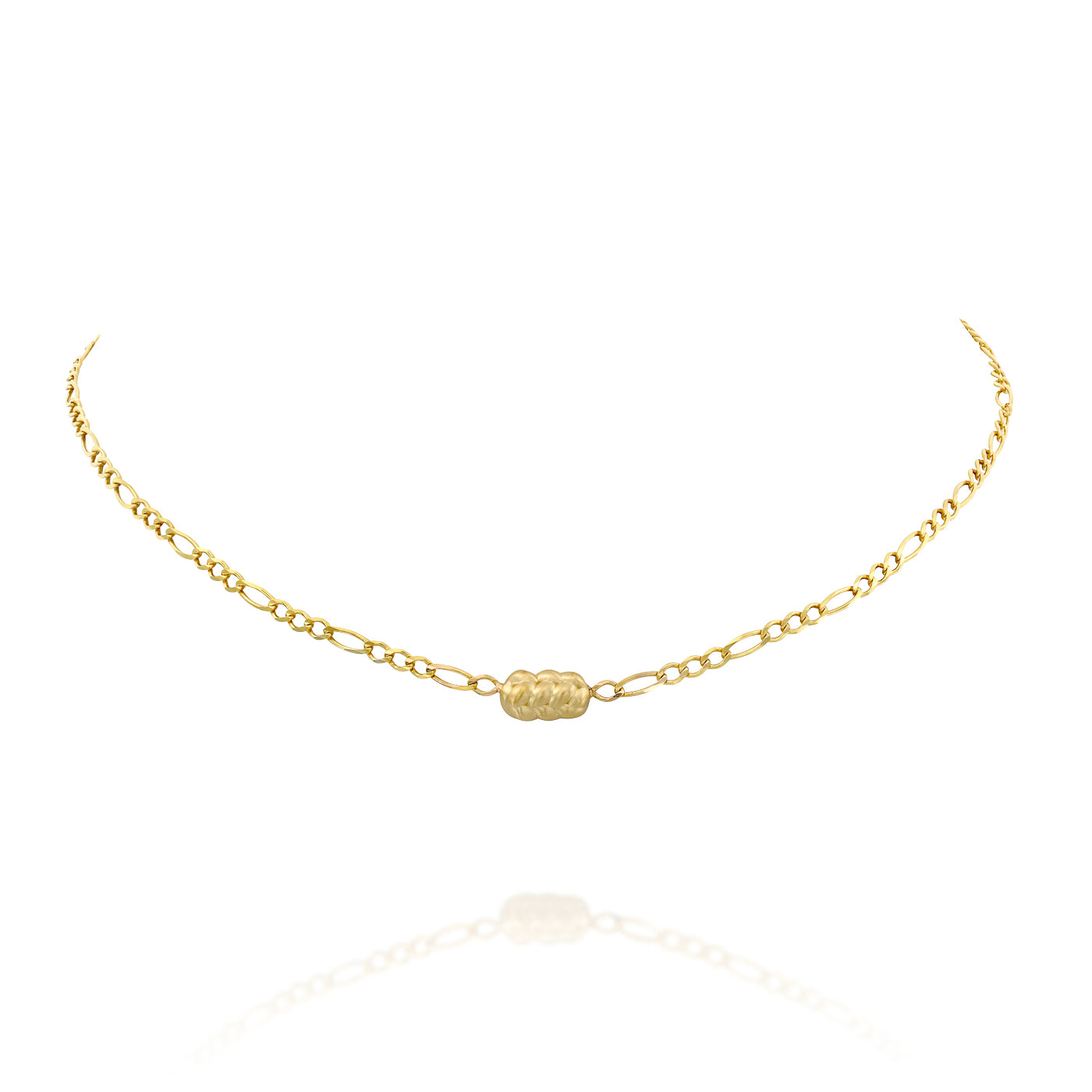 14K yellow Gold Challah Necklace, with an edgy chain