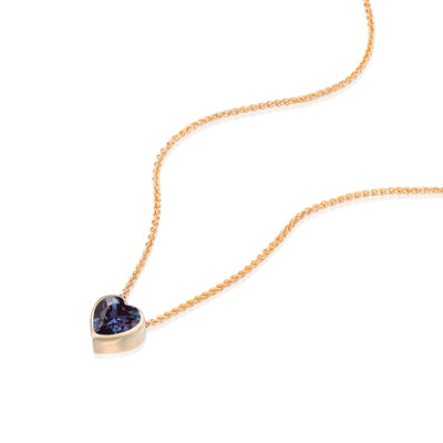 Rose Gold necklace with a heart-shaped Alexandrite gemstone pendant on a white background
