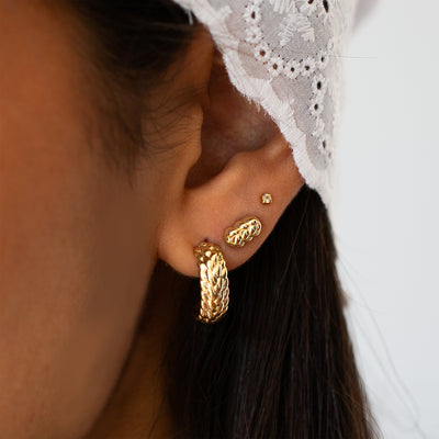 14K Gold Challah Inspired Hoop Earrings