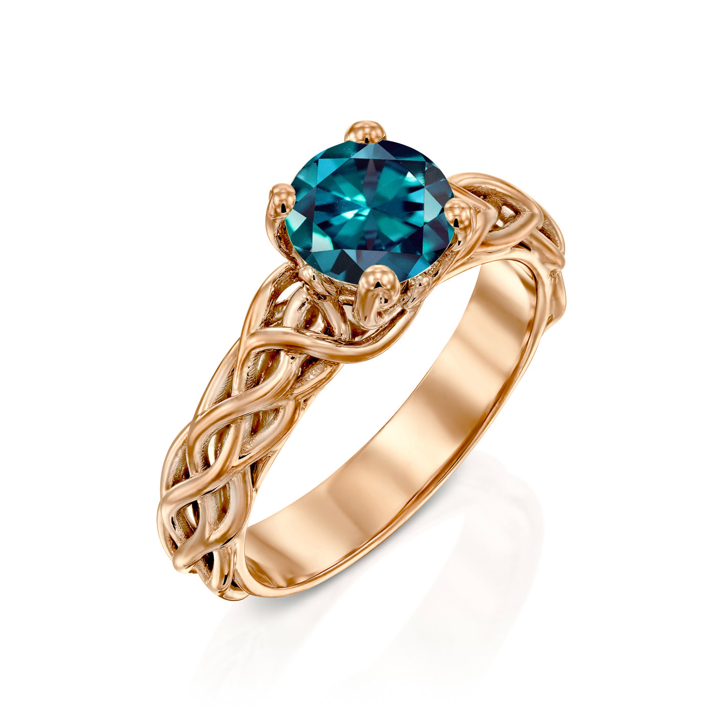 Rose gold alexandrite ring on a white background