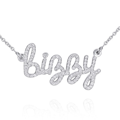 custom diamond name necklace in 14K white gold