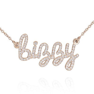 diamond name necklace in 14K rose gold