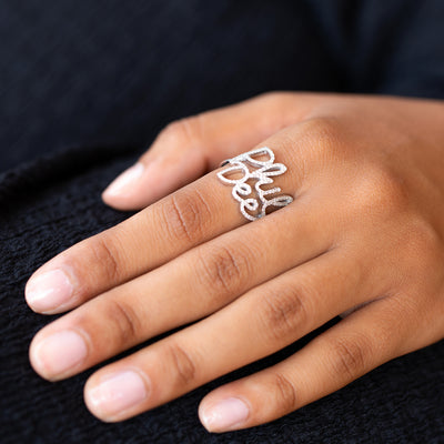 Double Name Ring With Diamonds