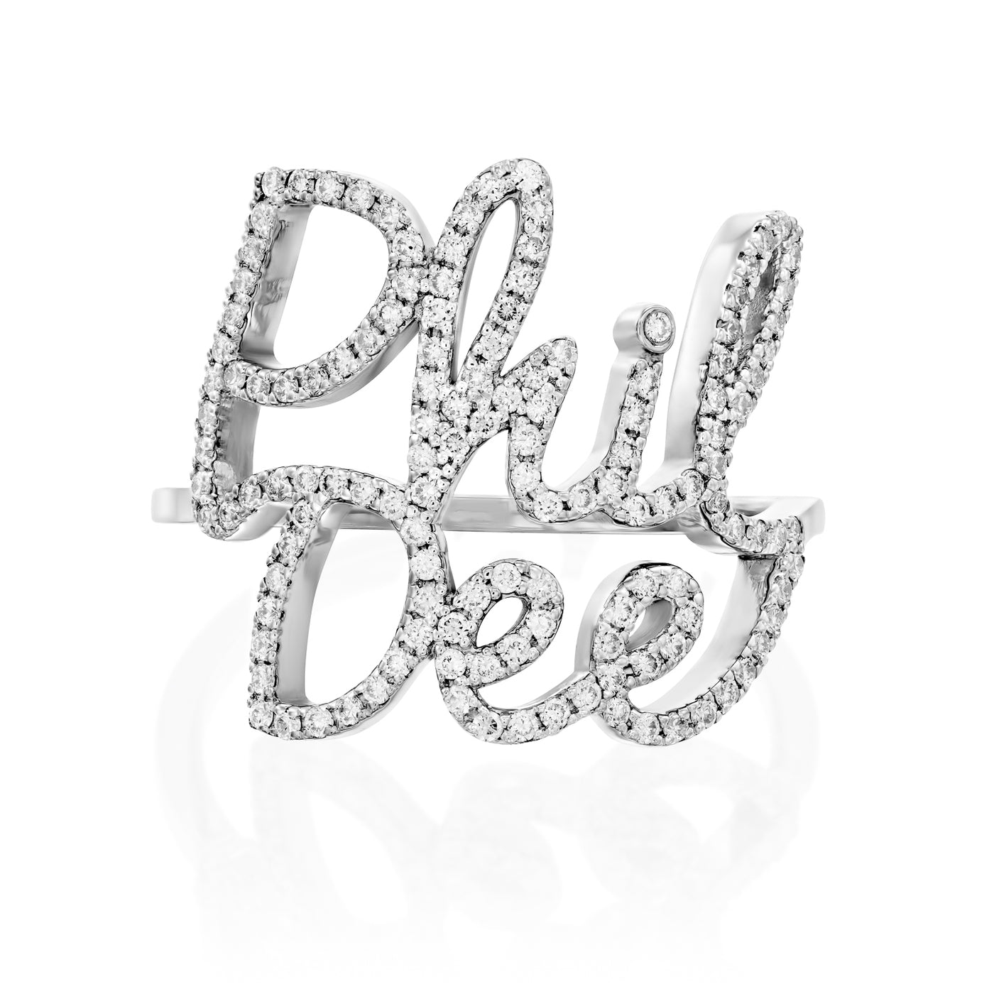 double name ring in 14K white gold set with diamonds