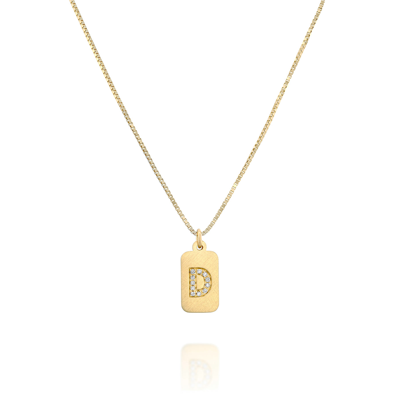 Custom diamond initial 14K yellow gold bar necklace