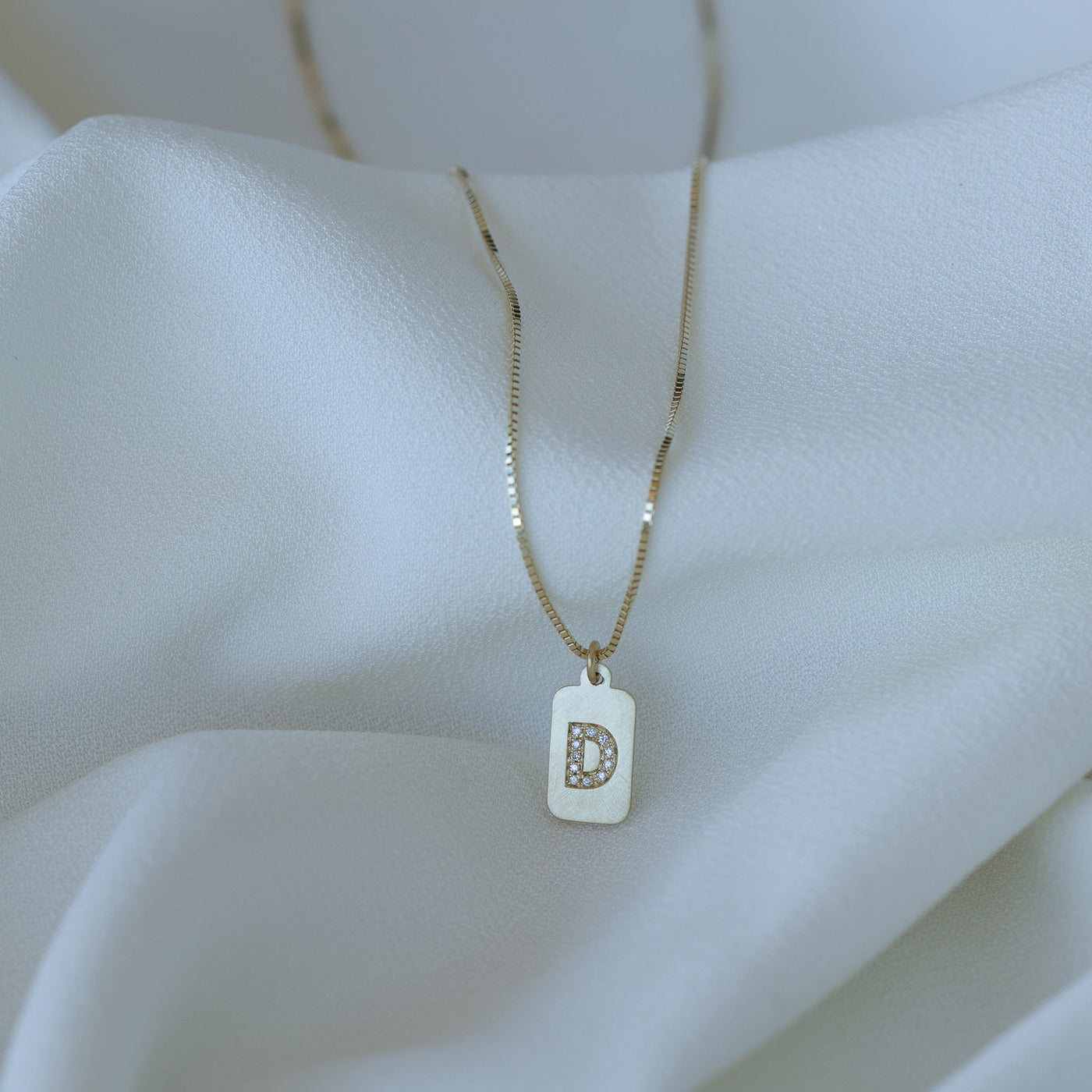 Custom diamond initial 14K yellow gold bar necklace