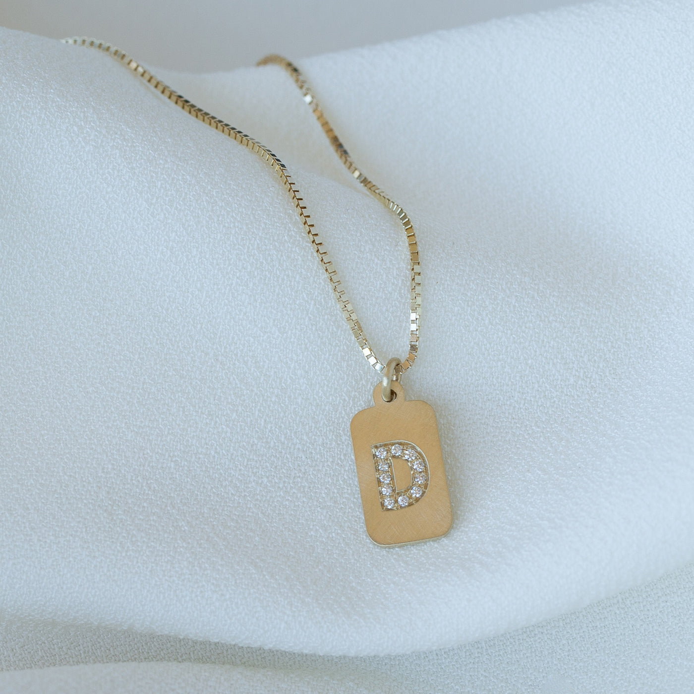 Custom diamond initial 14K yellow gold bar necklace