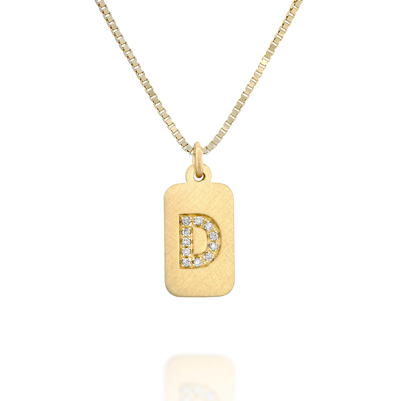 Custom diamond initial 14K yellow gold bar necklace