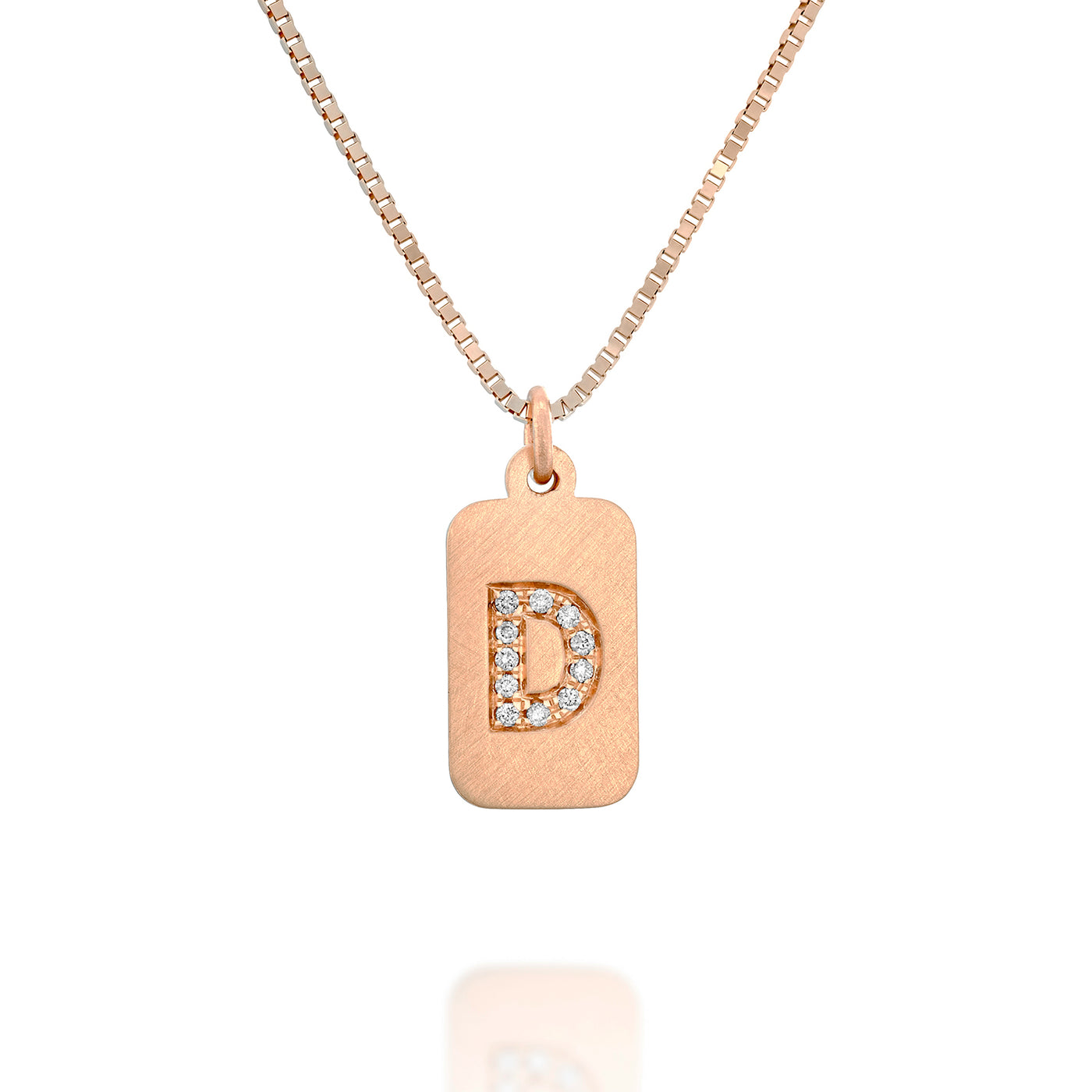 Custom diamond initial 14K rose gold bar necklace