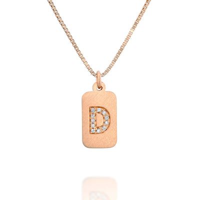 Custom diamond initial 14K rose gold bar necklace