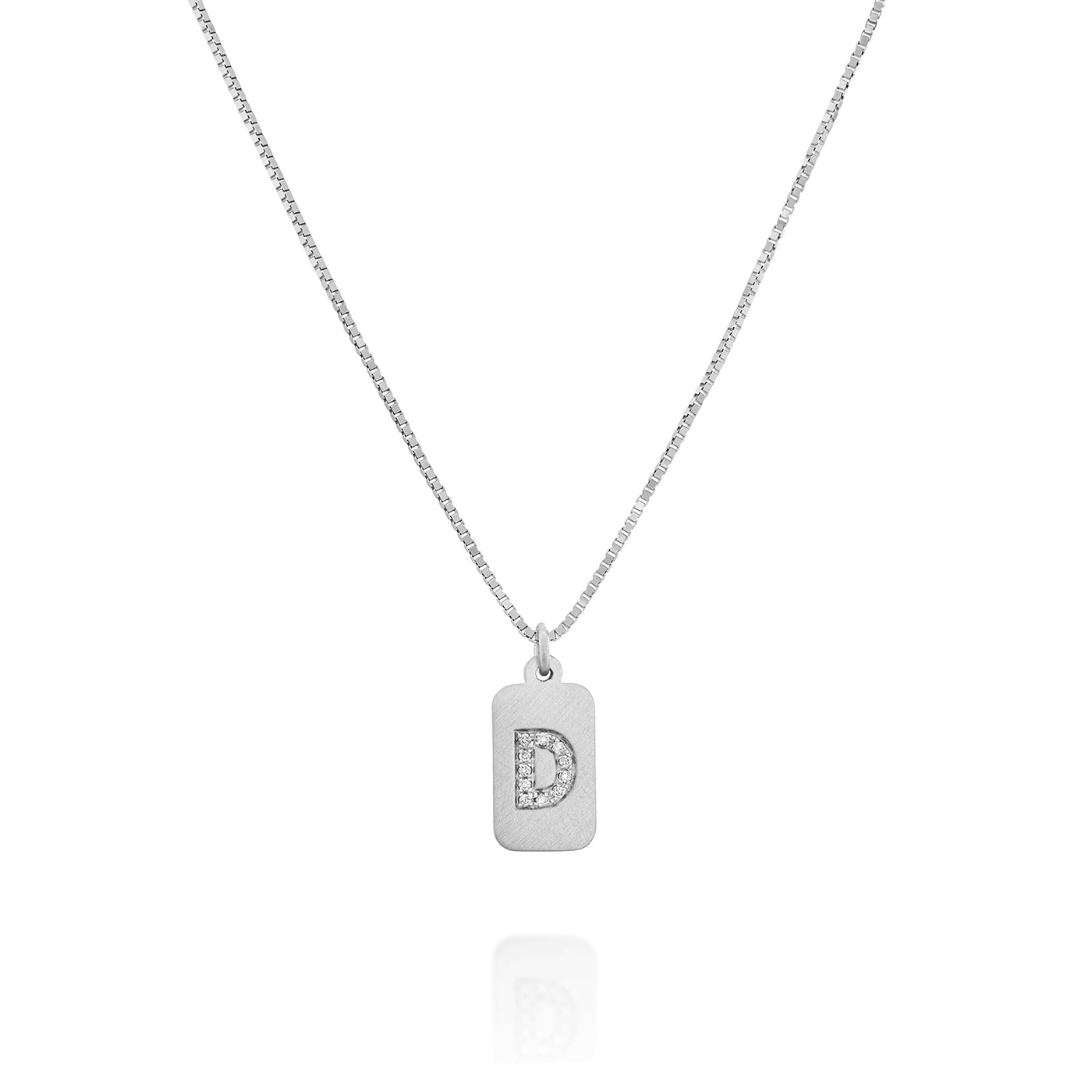 Custom diamond initial 14K white gold bar necklace