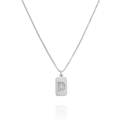 Custom diamond initial 14K white gold bar necklace