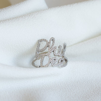 Double Name Ring With Diamonds