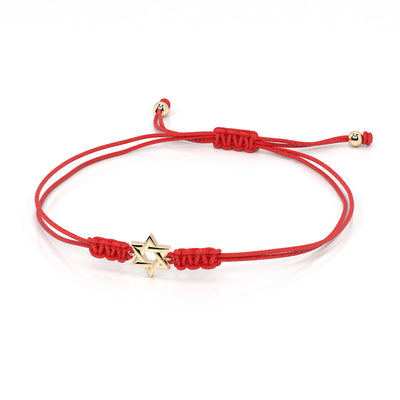 14K Gold Star of David Red String Bracelet