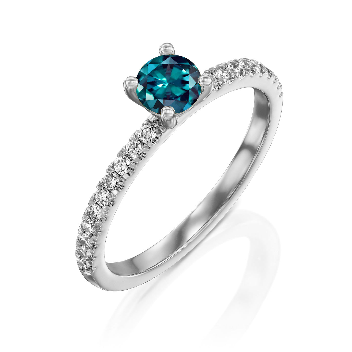 blue gemstone ring in white gold on a white background