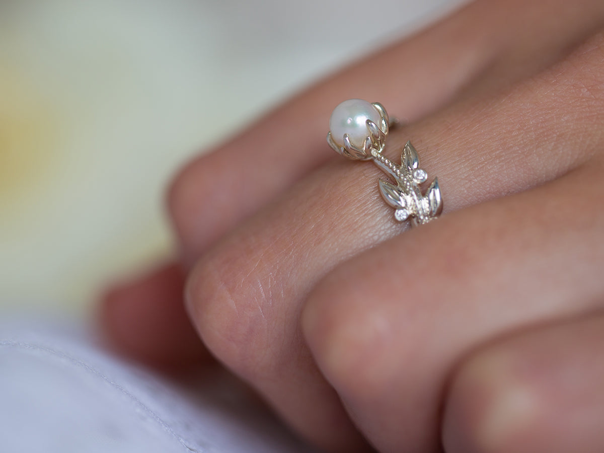 Florence | Pearl and Diamond Engagement Ring