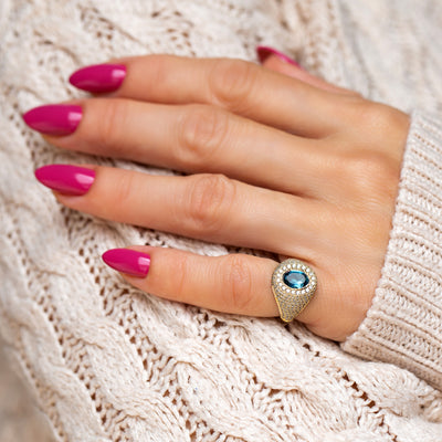 Birthstone & Diamonds Pinky Signet Ring