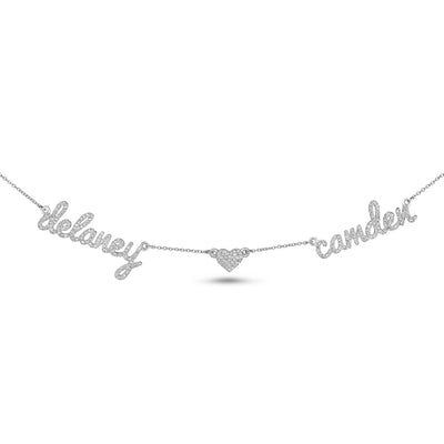 Double Name Necklace With a Diamond Heart