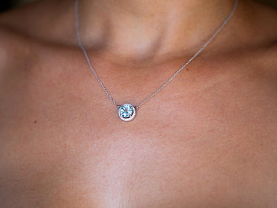 Mia | Aquamarine and Diamonds Halo Necklace