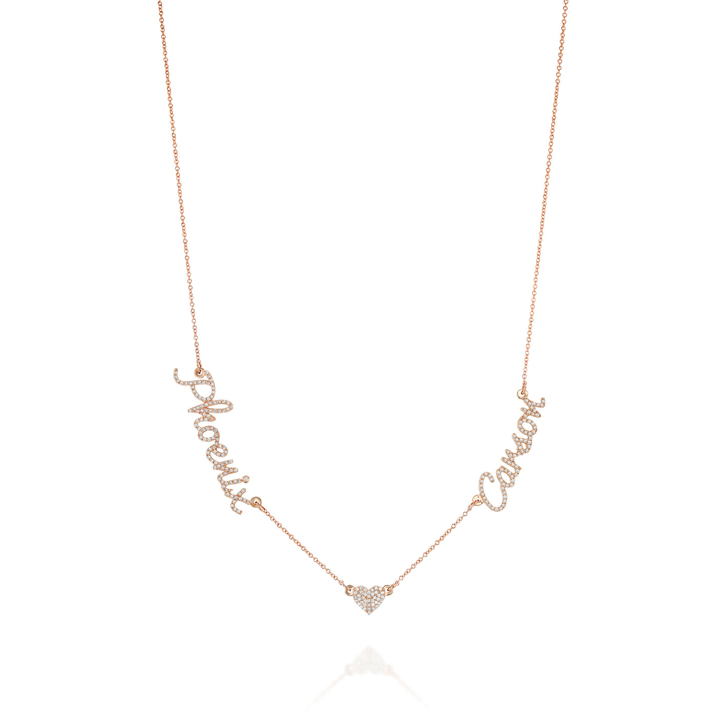 Double Name Necklace With a Diamond Heart – Rimon Fine Jewelry