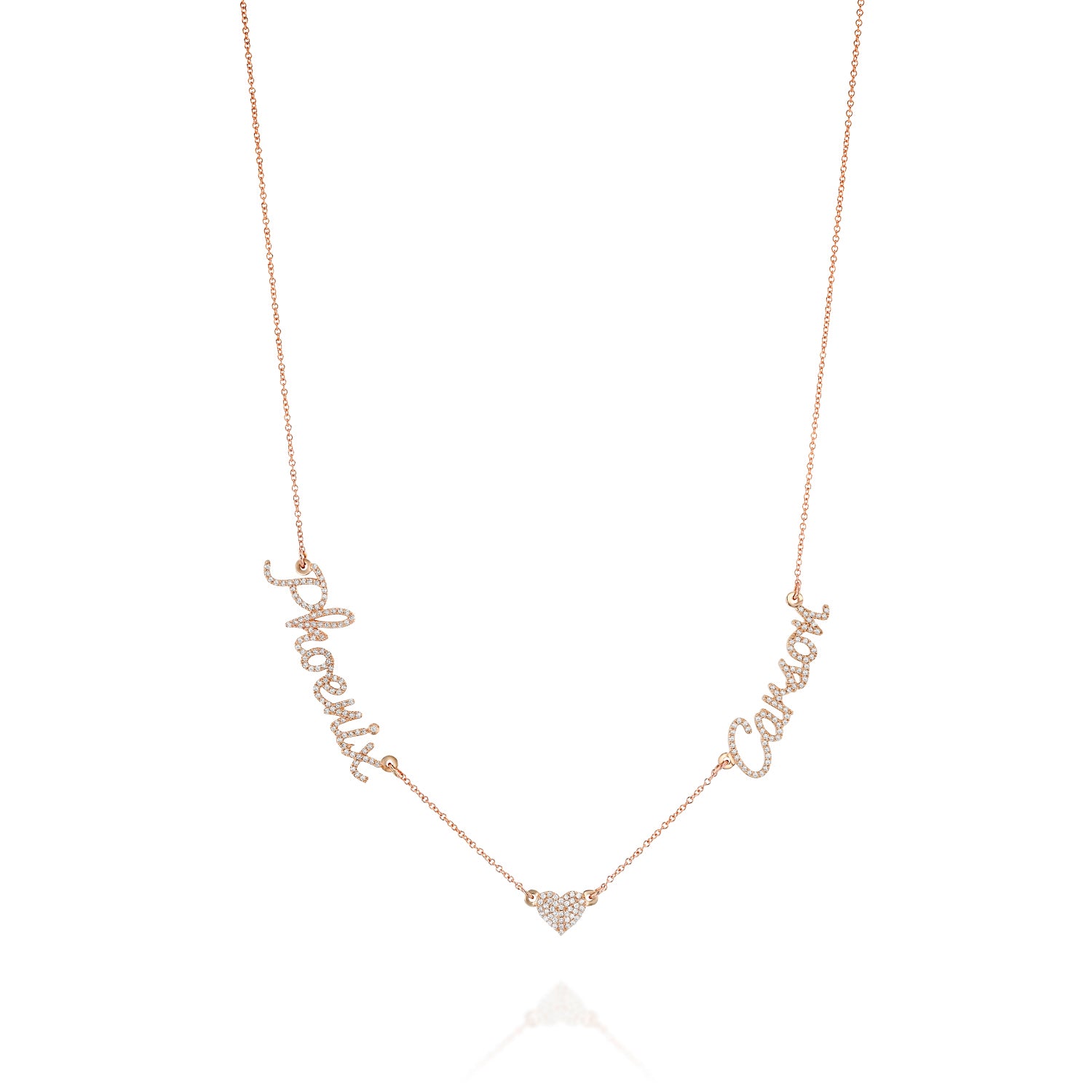 Double Name Necklace With a Diamond Heart – Rimon Fine Jewelry