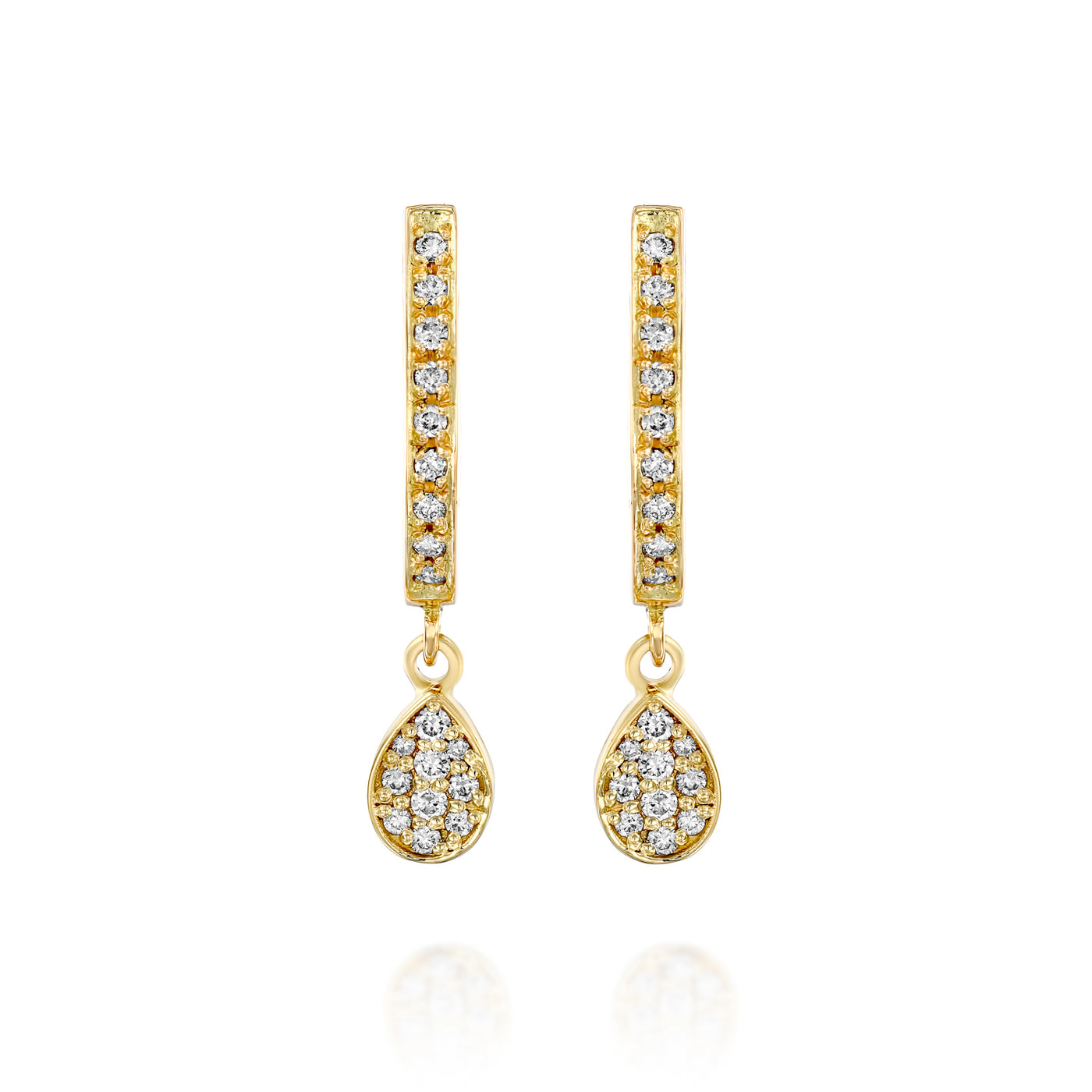 These minimalist solid 14K gold diamond charm dangle earrings are the perfect bridal teardrop solid gold drop earrings.