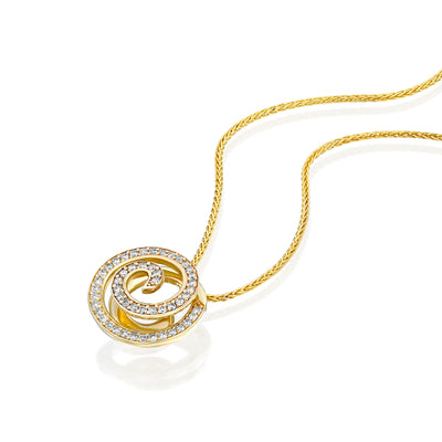 This is a unique Diamond long necklace, featuring a 14K gold spiral, pave set with white diamonds, the perfect swirl pendant.