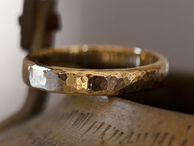 Timber | 4mm Hammered Gold Ring