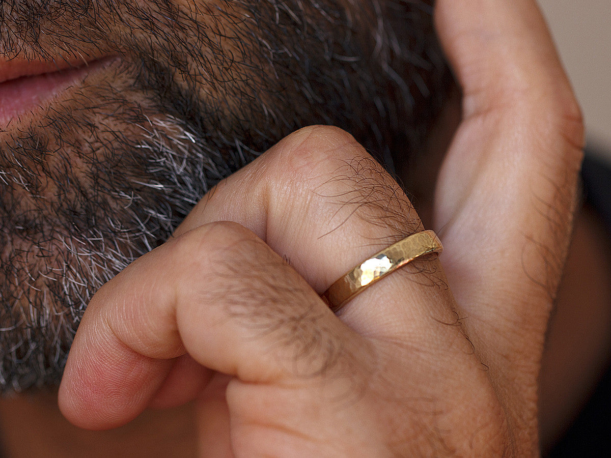 Timber | 4mm Hammered Gold Ring