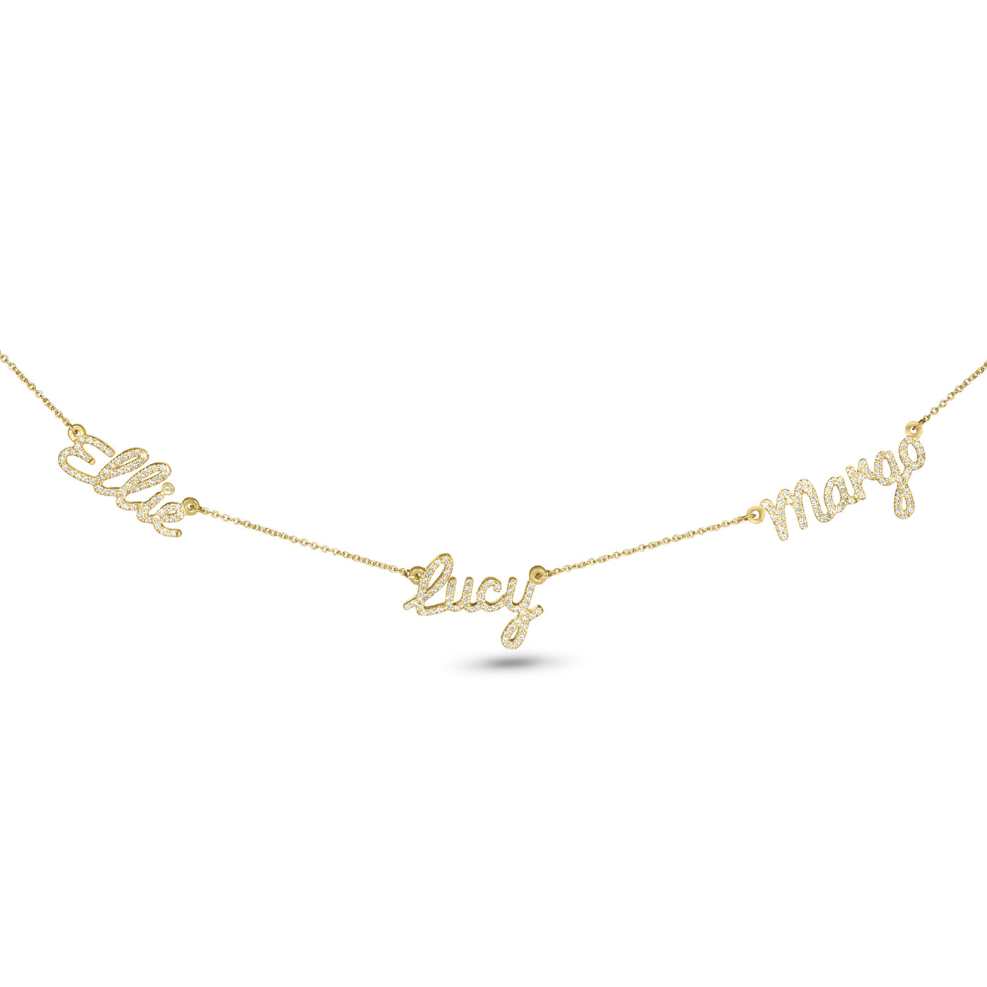 multiple names custom diamond name necklace, in 14k gold, the perfect new mom necklace