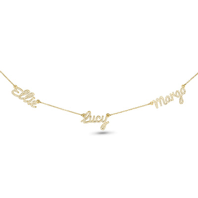 multiple names custom diamond name necklace, in 14k gold, the perfect new mom necklace