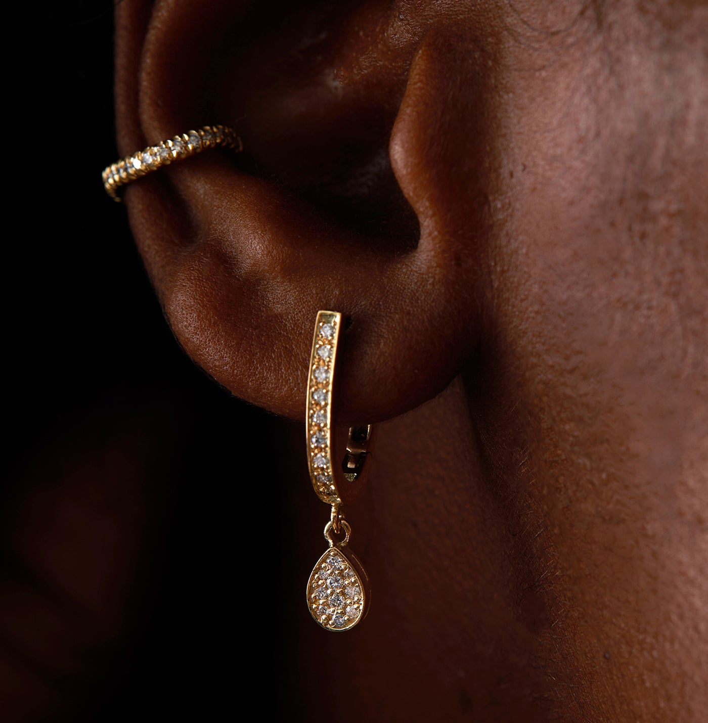 This unique 14K gold piercing is the perfect non-pierced cartilage pave diamond ear cuff, a beautiful solid gold ear wrap.