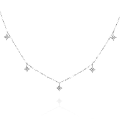 This is a unique diamond stars charm necklace, the 14K solid gold celestial diamond boho layered necklace.