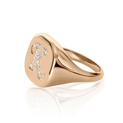 Diamond Initial Pinky Signet Ring