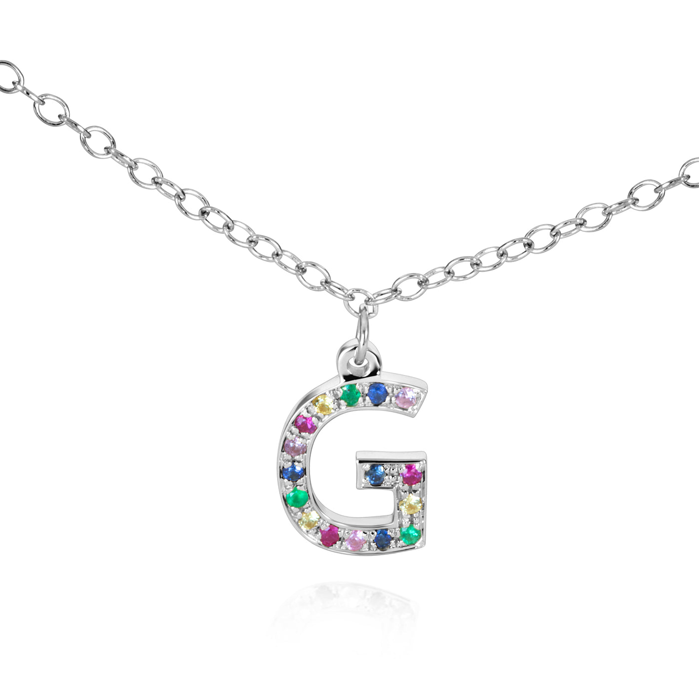 Rainbow Gemstone Charm Initial Necklace