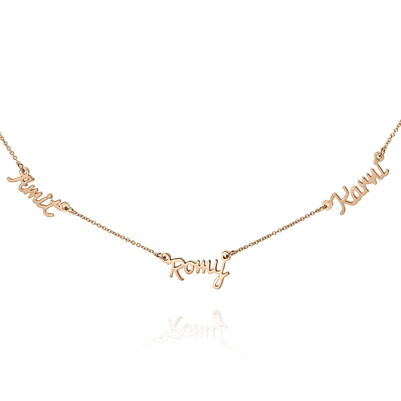 Personalized 14k Gold three Names Necklace in rose gold