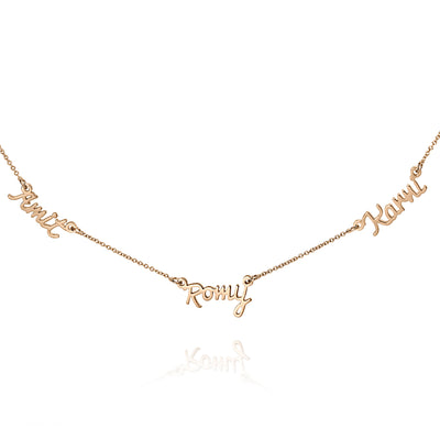 Personalized 14k Gold three Names Necklace in rose gold