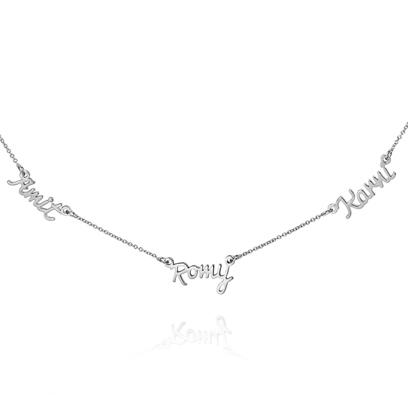 Personalized 14k Gold three Names Necklace in white gold