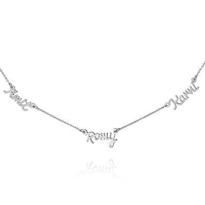 Personalized 14k Gold three Names Necklace in white gold