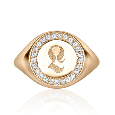 Gothic Diamond Initial Pinky Signet Ring