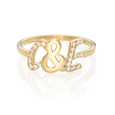 Diamond Initials Ring With "&" Sign